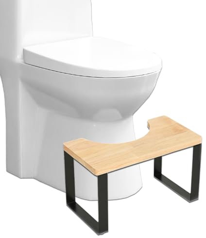 Billowvolve Holz mit Metall Toilettenhocker 9 Zoll / 23 cm Kothocker Erwachsene Badezimmer Anti-Rutsch-Hocker WC Hocker Toilette Tragbar rutschfest Klohocker