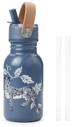Elodie Details Rostfri Vattenflaska med Sugrör för Barn | BPA-fri | Lätt Sportflaska, Läckagesäker Skolflaska för Förskola | Träningsmugg för Småbarn | 350 ml | Garden Leo