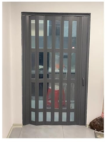 YLLFFLL Falttüren Innentüren Grau, Falttür Kunststoff PVC Schiebetür, 80 90 100 110 120 130 140 150 160 cm Breit, Falt Und Raumspartür Mit Zarge Raumtrenner Tür, Nach Maß(110x196cm/43.3x77.2in)