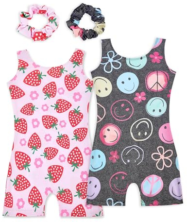 Tstiti Gymnastics Leotards for Girls 2 Pack Sparkly Biketards Outfit Set