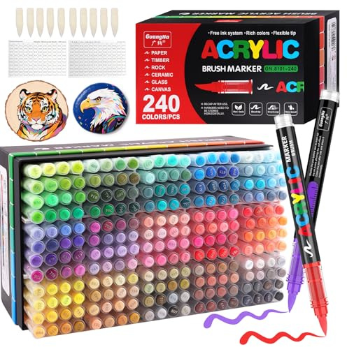 Gelanty rotuladores acrilicos, 240 colores marcadores acrílicos con Punta de Pincel Flexible, Líquido Directo acrylic brush markers para Pintura sobre Roca, Cerámica, Madera, Vidrio