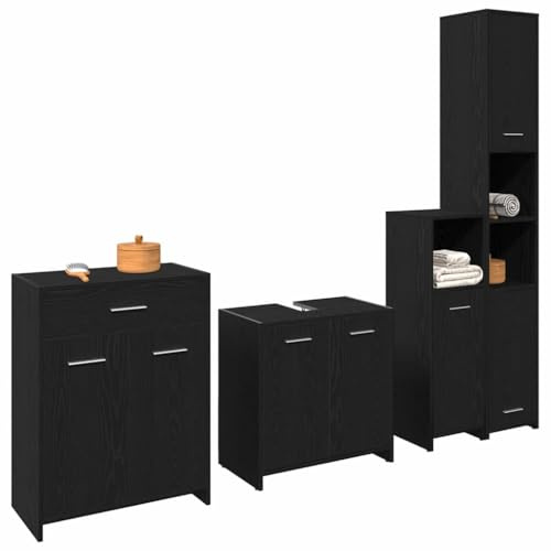 vidaXL Ensemble de mobilier de Salle de Bain 4 pcs Chêne Noir, Solution de Rangement Moderne, Ensemble de Meubles élégant pour Petits espaces, Cabinet Fonctionnel, Design Chic et Minimaliste