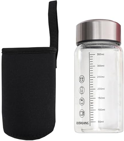 LAIOUSN Shatterproof Glass Water Bottle With Measurement Scale 350ml Thermal Shock Resistant For Juices Teas Coffee Travel Glass Cup