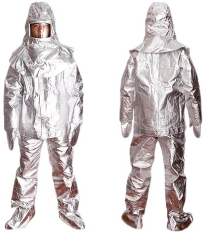 Laohucai Traje ignífugo, protección contra radiación térmica, Mono ignífugo, lámina de Aluminio antiescaldaduras para Altas temperaturas, Ropa Protectora ignífuga, Color Plata(500℃,Medium)