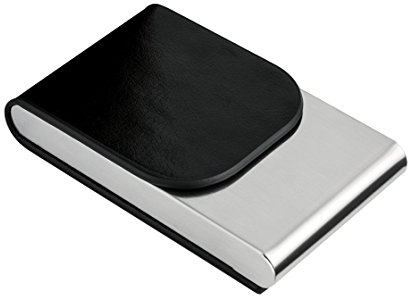 Visitenkartenetui Edelstahl gebürstet allpremio®, Klappe in Leder Optik mit Magnetverschluss Vorrat für 30 Visitenkarten Silber/schwarz | Visitenkartenbox, Visitenkartenmappe, Karten Etui, Spender