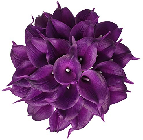 Floral Kingdom 20 Pack 14 Calla Lily Artificial Flowers – Real Touch Royal Purple Latex Flowers for Home Decor Tabletop Centerpieces Living Room & Weddings