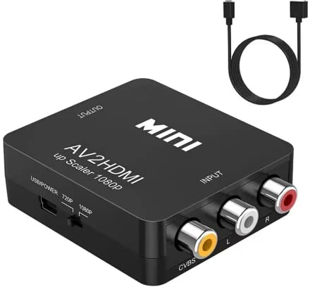 Lerkely RCA auf HDMI Adapter, AV auf HDMI, 3RCA AV auf HDMI Konverter für Xbox PS4 PS3 PS2 TV STB VHS DVD Kamera