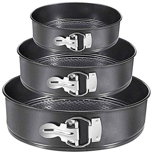 Home Flair Set of 3 Cake Tins | Carbon Steel Non Stick 8 9& 10 Spring Form Cake Tins for Baking