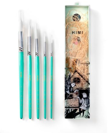 HIMI Gouache Paint Brushes Set 5 Pcs for Acrylic Oil Watercolor Face & Body Gouache Painting Nice Gift Art hobbyist, Kids & Adults (Green,Watercolor Brushes)