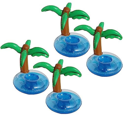 LATRAT 4 pièces Palmiers gonflables Dessous de Verre Jumbo Cocos Porte-Gobelets Plage Décoration de Fond pour Luau Party hawaïen