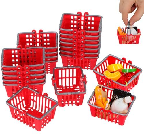 Toddmomy 20pcs Mini Shopping Baskets, Plastic Grocery Baskets with Handles