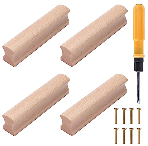 NAKUPENDA 4 Stück Schrankgriffe Holz Griff Schubladengriff Holz Möbelgriff Holztürgriff Türgriff Schrankgriff für Tür Schrank Schublade,64mm Lochabstand (Buche)