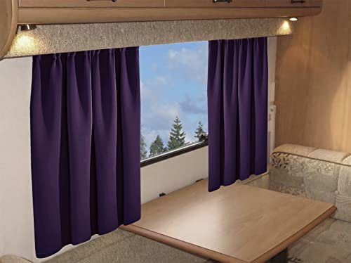 Olivia Rocco Tape Top Plain Woven Blackout Curtains For Caravans Motorhome Campervan Pelmet Pencil Pleat Panels Plain Fabric, Door Curtain (45x78) PURPLE