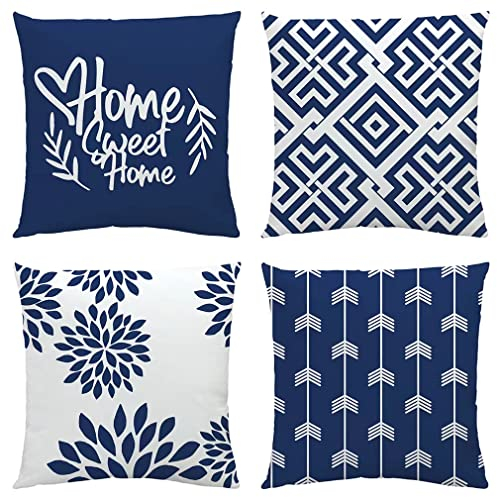 NIULAA Weich Kissenbezug 40x40 4er Set Marine Blau,Deko Kissenbezüge Couchkissen Modern Kuschelig Dekokissen Kissenhülle Quadratisch Kissen Bezug Sofakissen Zierkissen Wohnzimmer Bett Draußen