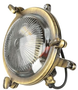 Licht-Erlebnisse Wandleuchte für Außen rund aus Messing antik wertig maritim IP44 Bullauge Premium D:14cm Schiffslampe Schiffsleuchte Wandlampe Hof Garten Außenleuchte