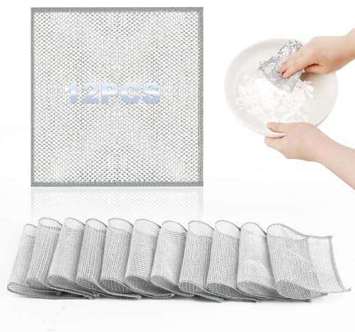VFANDV 12 Piezas Paños de Alambre Multiusos, Paño de Cocina Multifuncional de Alambre, Paño de Limpieza de Malla de Alambre, Reutilizable Paños para Lavar Platos Húmedos y Secos para Sartenes Cocina