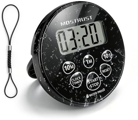 MOSTRUST Digital Waterproof Shower Clock Timer | Bathroom Countdown Cooking Kitchen Timer with Alarm Magnetic-Back Stand, Ideal for Shower Bathroom