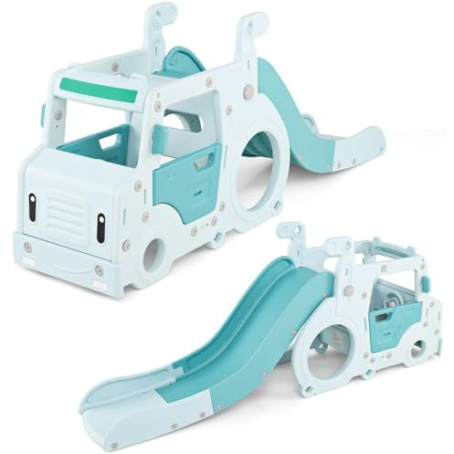 HOMASIS Scivolo a Forma di Macchina, 3 in 1 Parco Giochi con Scivolamento, Guida e Arrampicata, per Bambini di 18+ Mesi, Blu