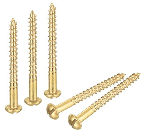 sourcing map Wood Screws M3 x 30mm Slotted Round Head Brass Self-Tapping Screw 30 Pcs