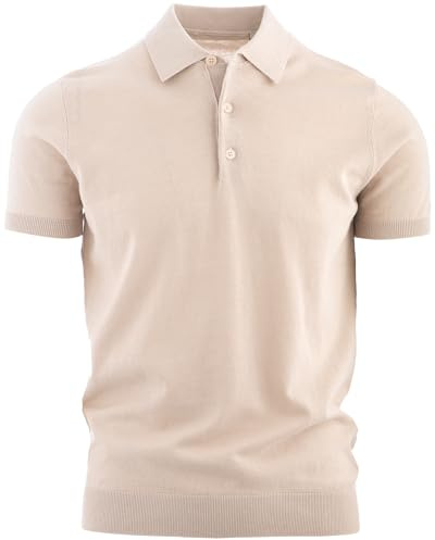 Cashmere Zone CZ-Polo Uomo in Jersey di Lino e Cotone Elegante, Maglietta Casual Estiva a 3 Bottoni, T-Shirt Traspirante Slim Fit, Maglia Leggera per Ufficio o Tempo Libero (XL, Beige)