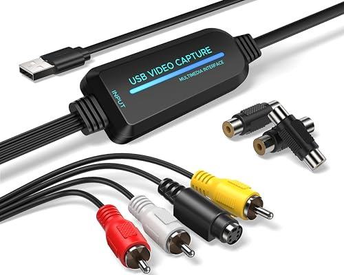 Fulfalic Convertidor VHS a Digital, Tarjeta de Captura USB 2.0 de 1080p, Convierte VHS, Mini DV, Hi8, DVD y VCR a Digital para Mac/Windows