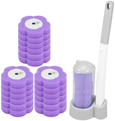 Juego de 4 piezas de escobilla de inodoro desechables, mango y soporte de barra de inodoro con 18 piezas de limpiador, rellenos de esponja, cepillos para limpieza de baño, lavabo, bañera (gris)