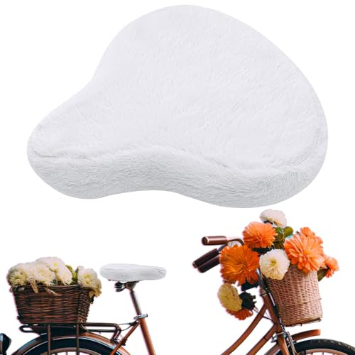 Threlaco Bicycle Seat Cover Fur Bike Seat Cover Sponge Padding Wide Universal Bike Cushion for Spin Bicycle Cruiser Exerciser(White)