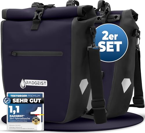 RADGEIST Fahrradtasche für Gepäckträger - Tasche für Fahrrad Gepäckträger - Gepäckträgertasche wasserdicht Umhängetasche (Blau 20L, 2er Set)
