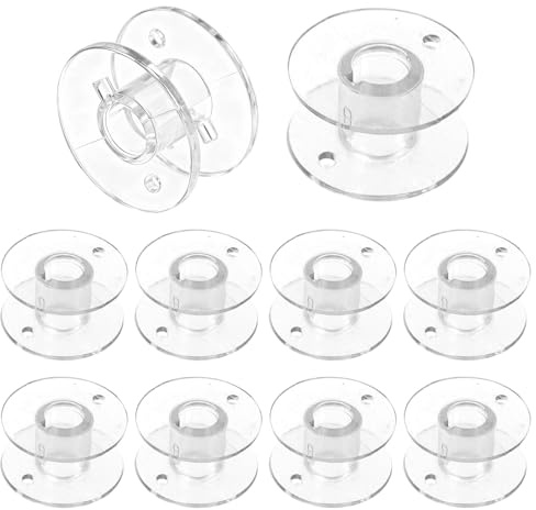 10 Pack 11.5mm Transparent Sewing Machine Bobbins with Anti-Tangle Notch