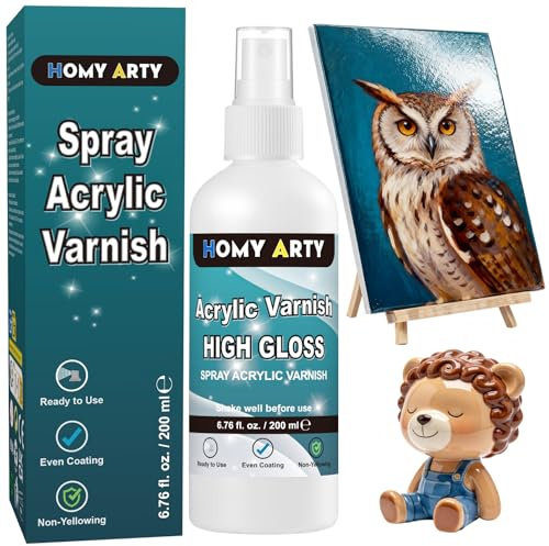HOMY ARTY Barniz Acrílico en Spray, Barniz de Alto Brillo para Pintura Acrílica, Spray Transparente con Acabado Brillante para Protección Duradera, Listo para Usar en Arcilla y Obras de Arte, 200 ml