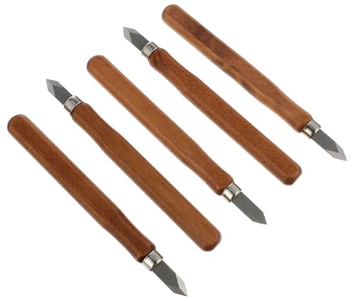 DEARMAMY Set da 5 Pezzi di Coltelli da Intaglio Manico in Legno Marrone per Incisione e Tracciatura di Precisione, Strumenti la Lavorazione del Legno Artigianale