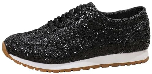 Generiska paljetter sneakers kvinnor platta låga glitterskor bekväma andas snörning sportskor sneakers utomhus löparskor dam skor klubb C