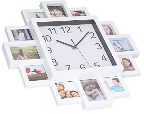 Semme 15,35 Tum Vit Fotoram Väggklocka DIY Personlig Multifotoklocka för Heminredning Högkvalitativt ABS-material Semester Special