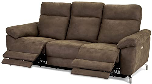 Ibbe Design Braun Stoff 3er Sitzer Relaxsofa Couch mit Elektrisch Verstellbar Relaxfunktion Heimkino Sofa Doha mit Fussteil, Federkern, 222x96x101 cm