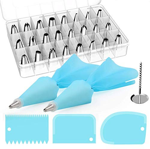 LHKJ Utensili Pasticceria,24 x Acciaio Inox Ugello Set e 3 Impasto Spatola per Decorazione Pasticceria e Torte Decorating Tools Decorativo
