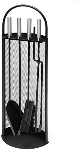raik Kaminbesteck Schwarz - 4-teiliges Kaminzubehör mit Edelstahlgriffen - Kaminbesteck Set inkl. Schürhaken, Kaminzange, Ascheschaufel, Besen - 66 cm - Kamin Werkzeug Holzofen, Kaminofen, Ofen