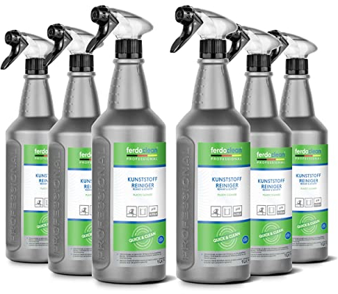 ferdoclean® 6 x 1000 ml Bio Kunststoffreiniger für Fensterrahmen, Gartenmöbel, uvm. | 6L Reiniger für alle Kunststoff Oberflächen | Caravan-Reiniger gegen hartnäckige Verschmutzungen