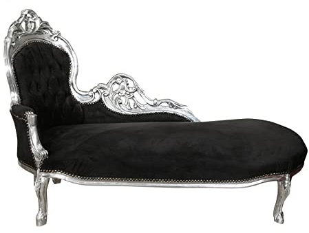 Biscottini Sillón Barroco 155x76x98 cm - Sillas Louis XVI Antiguo - Estilo francés - Sillón Dormitorio Negro - Madera
