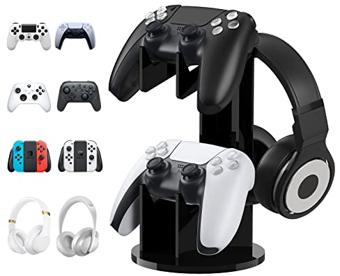MoKo Universal Stand for Gamepad and Headphone Stand, 2 in 1 Game Controller Support Holder Storage Organizer for Switch/Switch 2, ps5, ps4, xbox One, Xbox Series, Gaming Accessories, Black