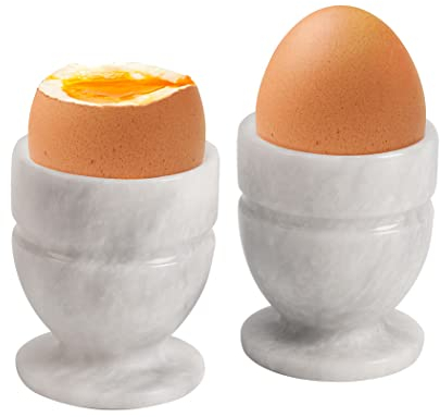 RadicalN Ensemble de 2 coquetiers blancs en marbre faits main pour table de cuisine - Pour les œufs durs - décoration de table