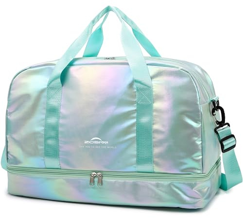 ZIOSINM Sportväska för kvinnor, 40 l resväska för kvinnor, weekender, glitter sportväska med skofack och våtfack, bastuväska, simväska, träningsväska, gym, reseväska, Grön, 50 x 25 x 32 cm, Fashion