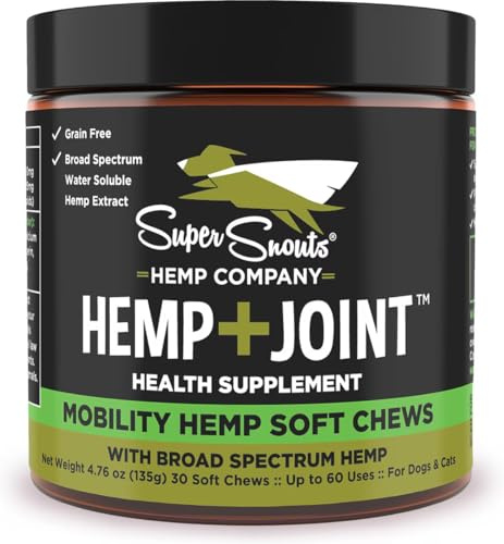 Super Snouts Hemp & Joint Chew for Dogs & Cats, 30 Chews (Up to 60 servings) – Made in USA Hip & Joint Supplement with Green Lipped Mussels, Hemp Helps Calms Joint Inflammation & Relief Joint Pain