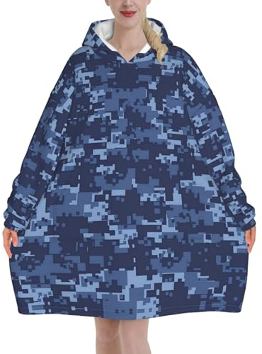 MELPHI Blauer Camouflage-Muster Druck Decke Hoodie geeignet für Valentinstag, Erntedankfest, Weihnachten, Neujahr und andere kalte Jahreszeiten.
