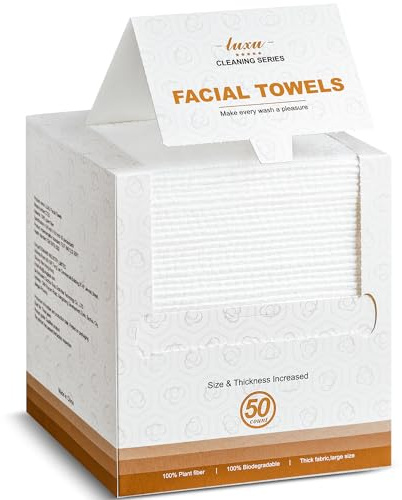 Disposable Face Towel,Biodegradable Facial Towels,Extra Thick Soft Large Clean Facial Towels Plant Fiber Facial Washcloth Dry Wipes for Sensitive Skin,Travel,Makeup Remover-50 Count
