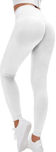 Lishang Leggins Deportivos Mujer Push Up Mallas Mujer Deporte Cintura Alta Mallas Deportivas Conjunto Fitness para Gym Entrenamiento Yoga Jogging D Media Luna Blanco S