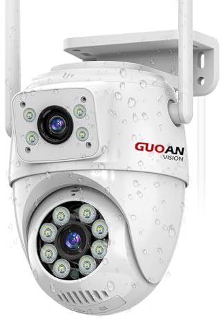 GUOANVISION Camera Surveillance WiFi Extérieur,【6MP Lien à Double Lentille】 360°IP Caméra Exterieur,IP66 Étanche,Vision Nocturne en Couleur, Audio Bidirectionnel, Alerte instantanée,Carte TF/Cloud
