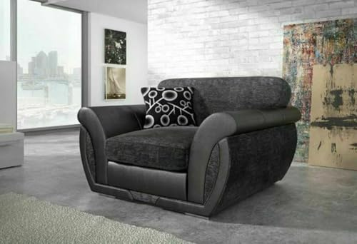 RestNest Shannon Sofa | Single 1 Seater Armchair Living Room | Grey Black Fabric Settee | High Density Foam Filled Seat