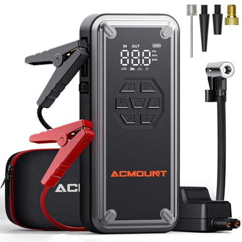 ACMOUNT Starthilfe Powerbank mit Kompressor, 150PSI 5000A Starthilfe Powerbank für Pkw, 12V Auto Starthilfe Powerbank (Bis zu 9L Benzin und 8L Dieselmotor), LED-Licht, Zwangsweise Startfunktion