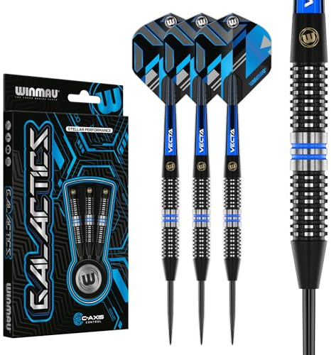 WINMAU Darts Galactics 24g 90% Professionella Volfram Stålspets Dartset med Dartflyg och Dartstammar
