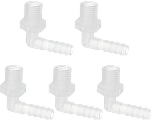 PATIKIL Raccordo a Gomito a L per Tubo Barb da 1/4 G x 1/4, 5 Pz Connettore a Tubo Barbato in Plastica Giunto Flessibili Connettore Tubo Acquario per Gas Carburante Liquido Aria